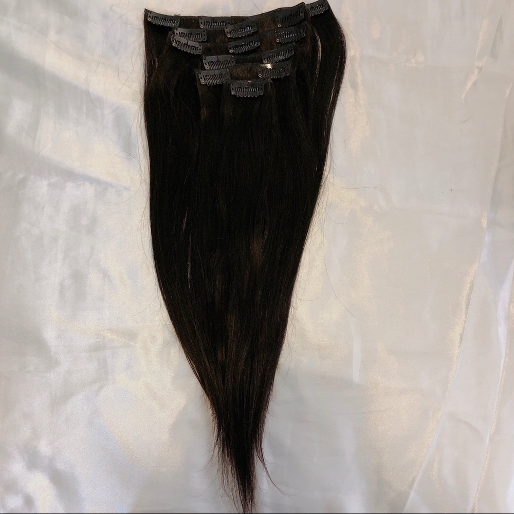 16”in natural black clip on human hair extensions